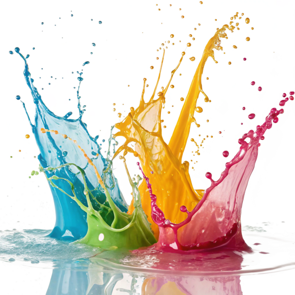 Vibrant Multicolored Paint Splashes in Dynamic Motion png