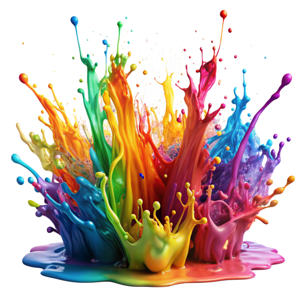 Vibrant Rainbow Paint Explosion Colorful Splashes Liquid Dynamic Art Graphic Design png