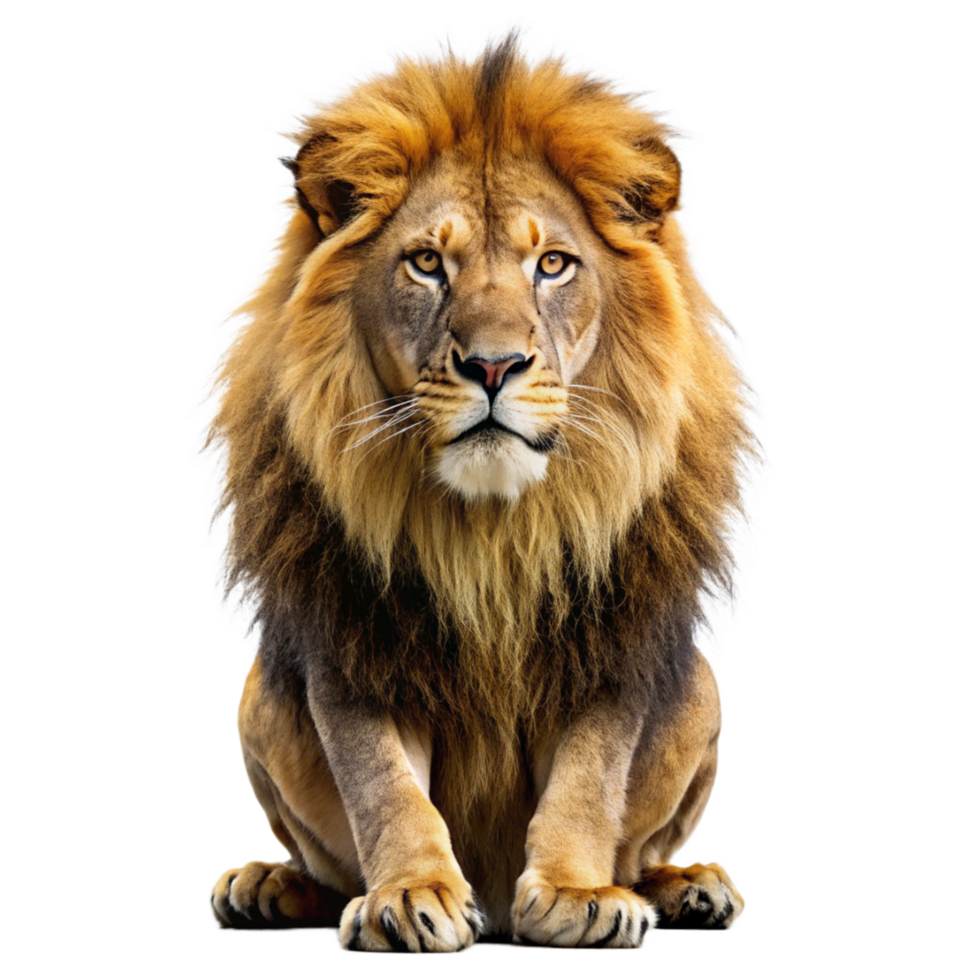 Magnificent Male African Lion Sitting Majestically Against a Black Background png