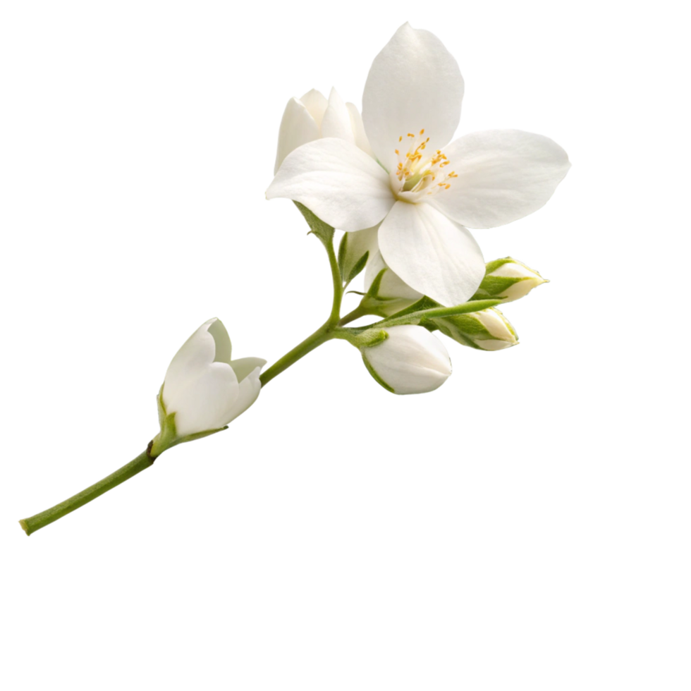 Closeup of a Delicate White Jasmine Flower Blossom with Buds on a Dark Background png