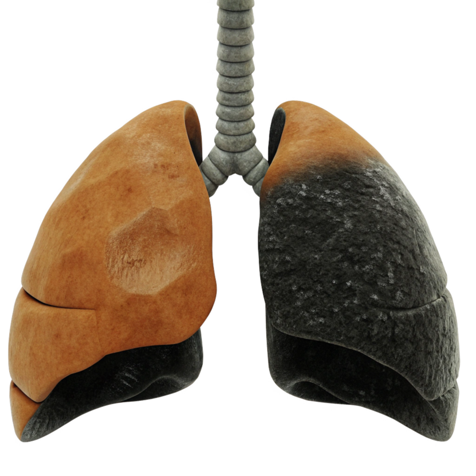 3D Render of a Lung Compared to a Diseased Lung Affected by Smoking png