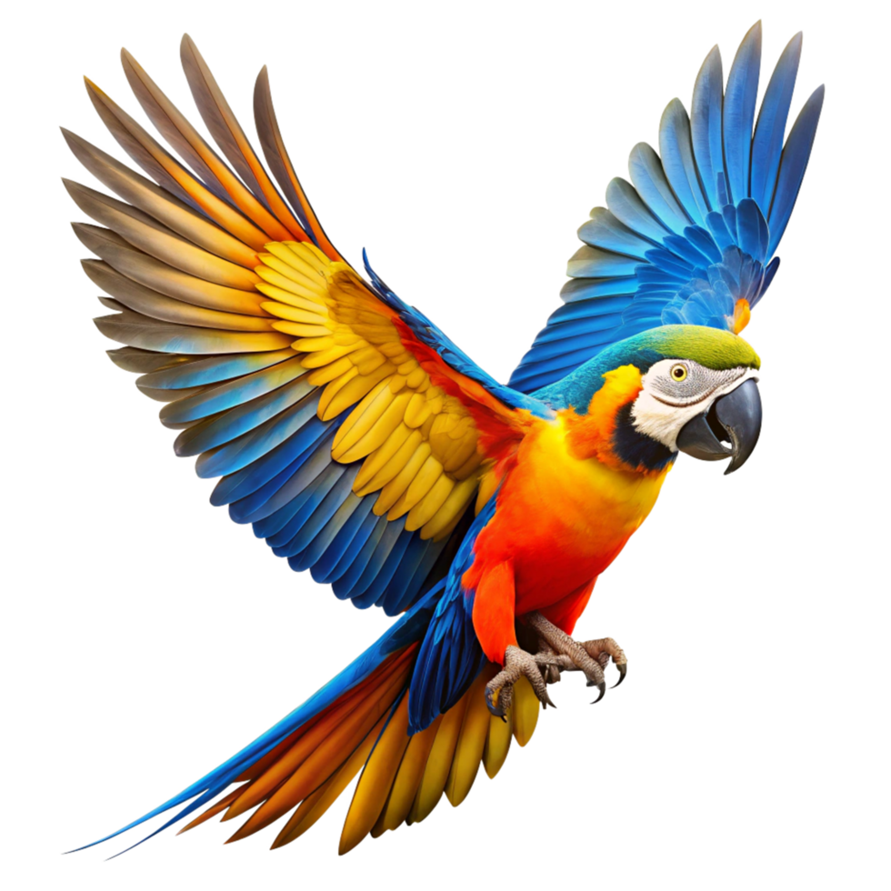 Vibrant Blue Gold Macaw in Flight Stunning Colorful Parrot Wings Feathers png