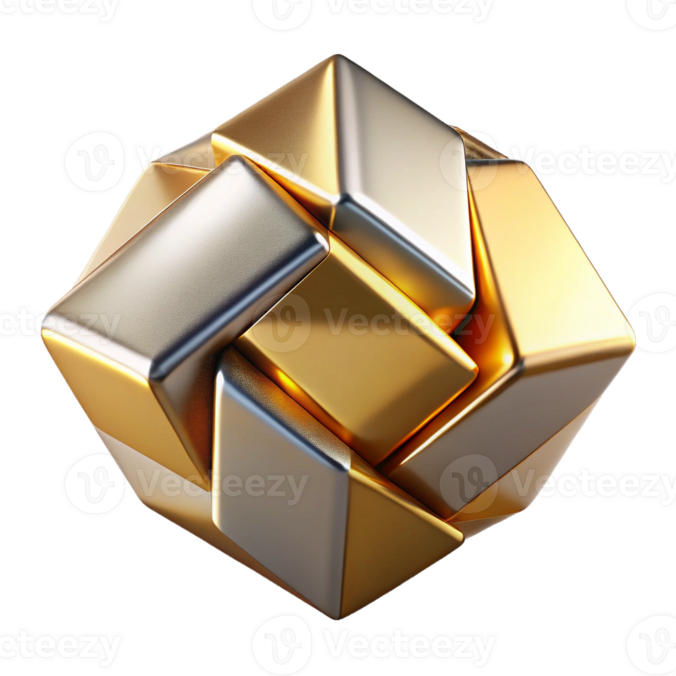 beautiful modern Interlocking geometric shapes of polished chrome and brushed gold, with sharp, contrasting shadows from a single, directional light source, art deco style professional png