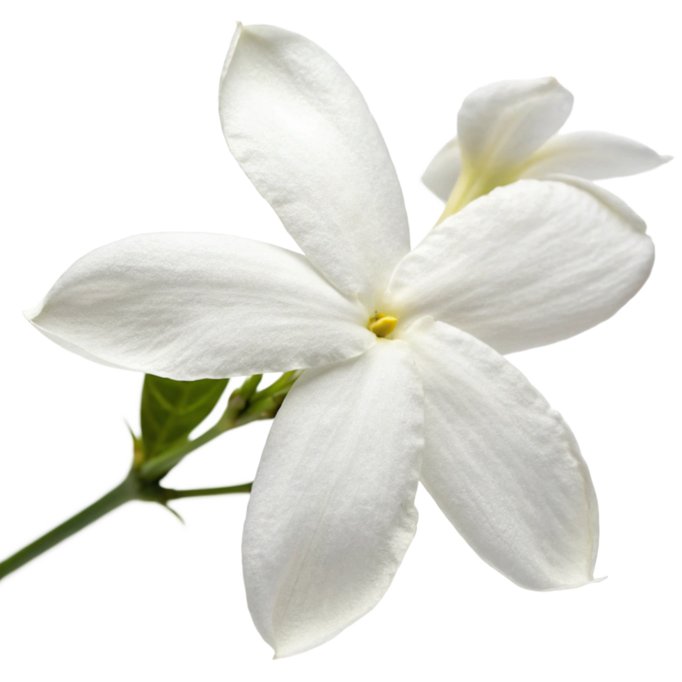 Closeup of a Single White Jasmine Flower with Green Stem and Bud png