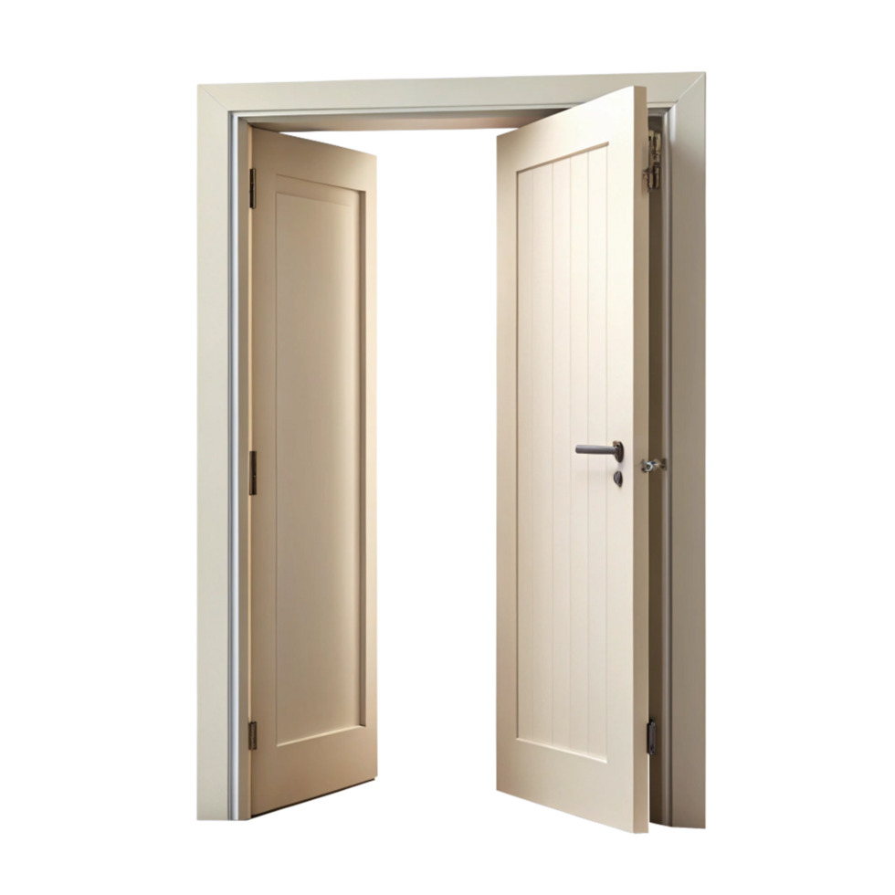 Elegant Cream Double Doors Open to Reveal a Dark Room Interior Design png