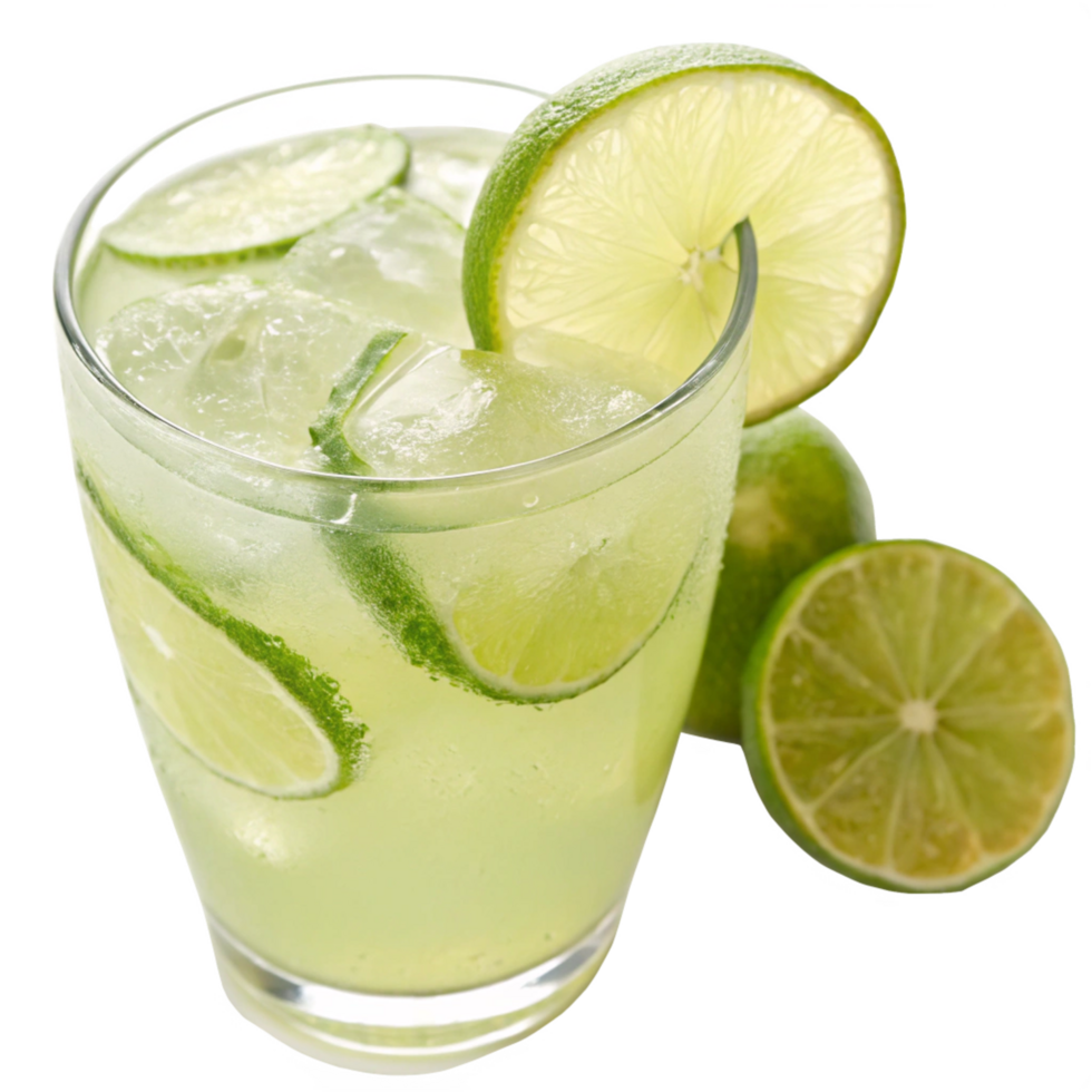 Refreshing Lime Juice Drink with Ice and Lime Wedges in a Glass png