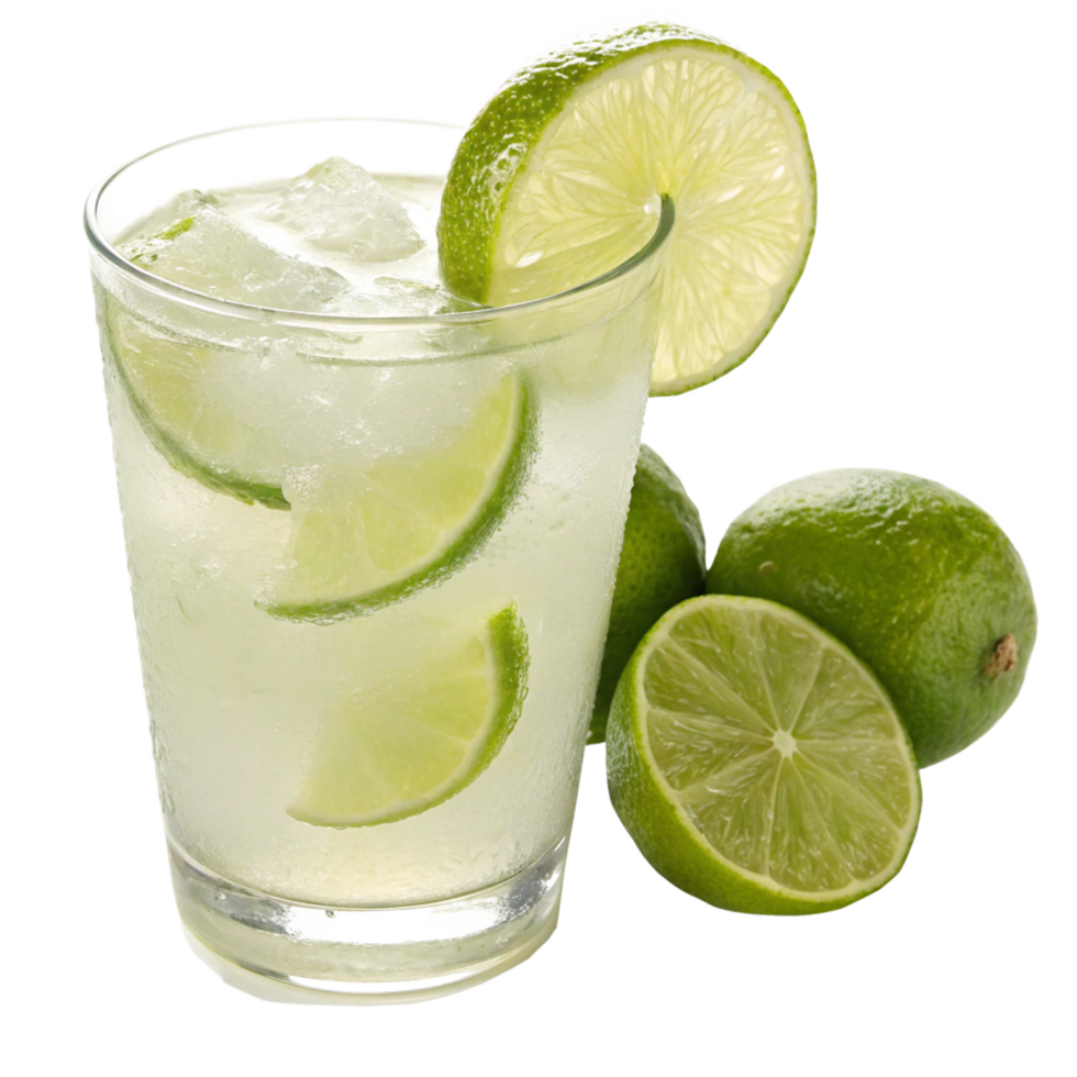 Refreshing Lime Drink with Ice and Lime Wedges Glass png