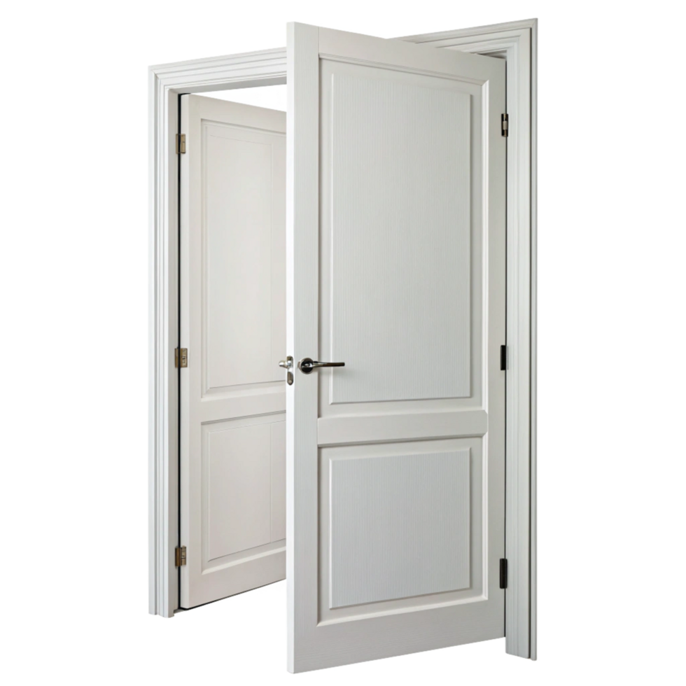Elegant White Interior Double Door with Raised Panel Design and Modern Handle png