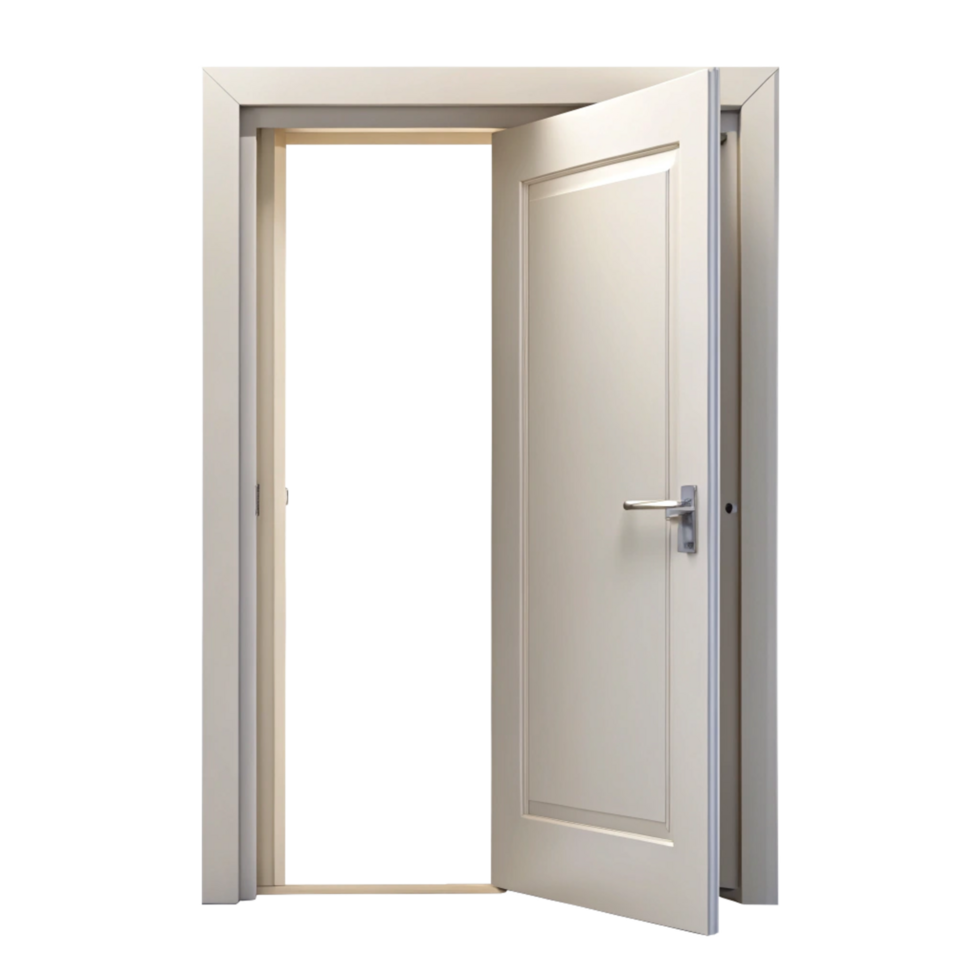 A Modern White Interior Door Ajar Revealing a Dark Background png