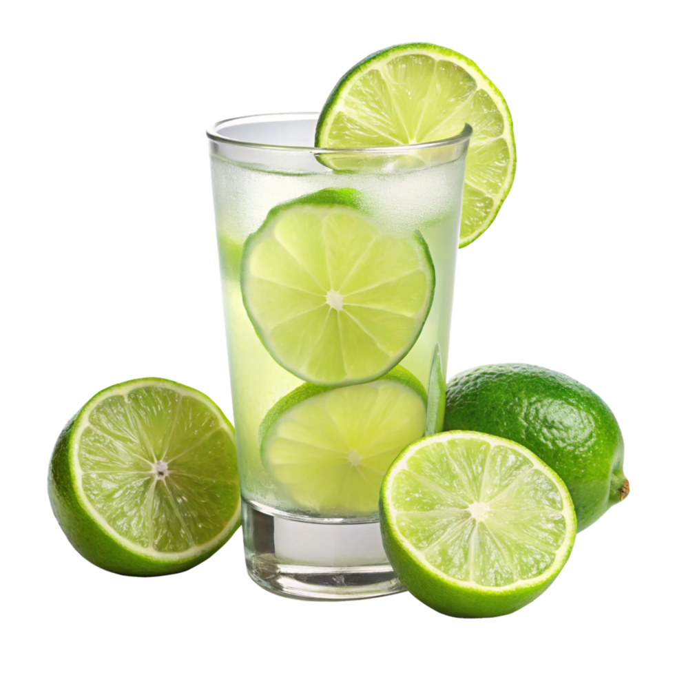 Refreshing Lime Drink Ice and Lime Wedges in a Glass png