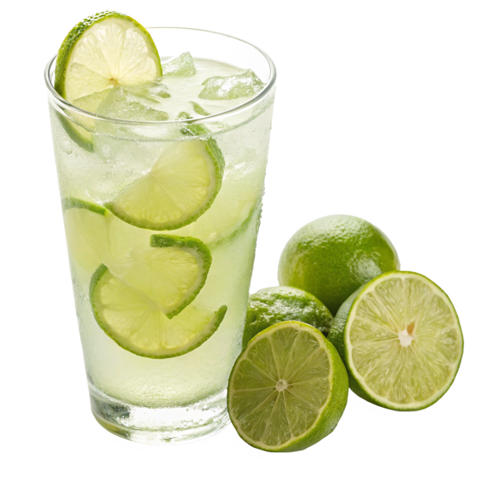 Refreshing Lime Drink with Ice and Lime Wedges in Glass png