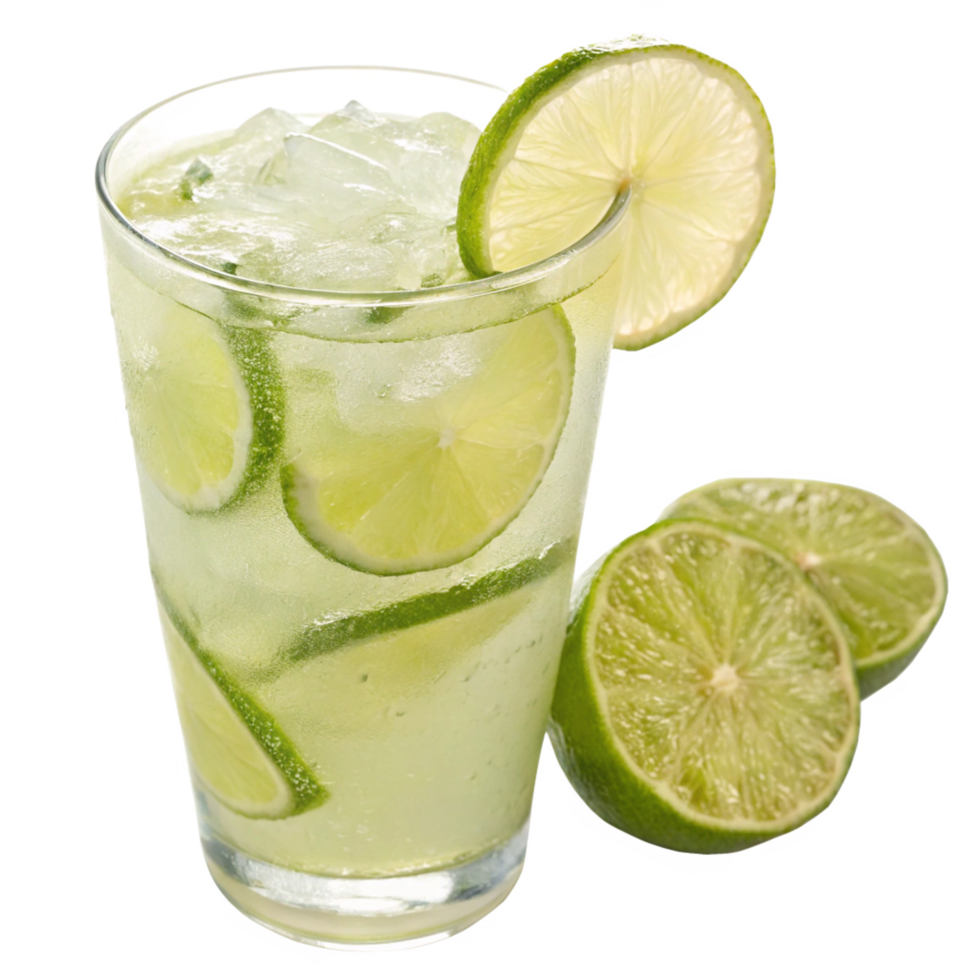 Refreshing Lime Drink in a Tall Glass with Ice and Lime Wedges png