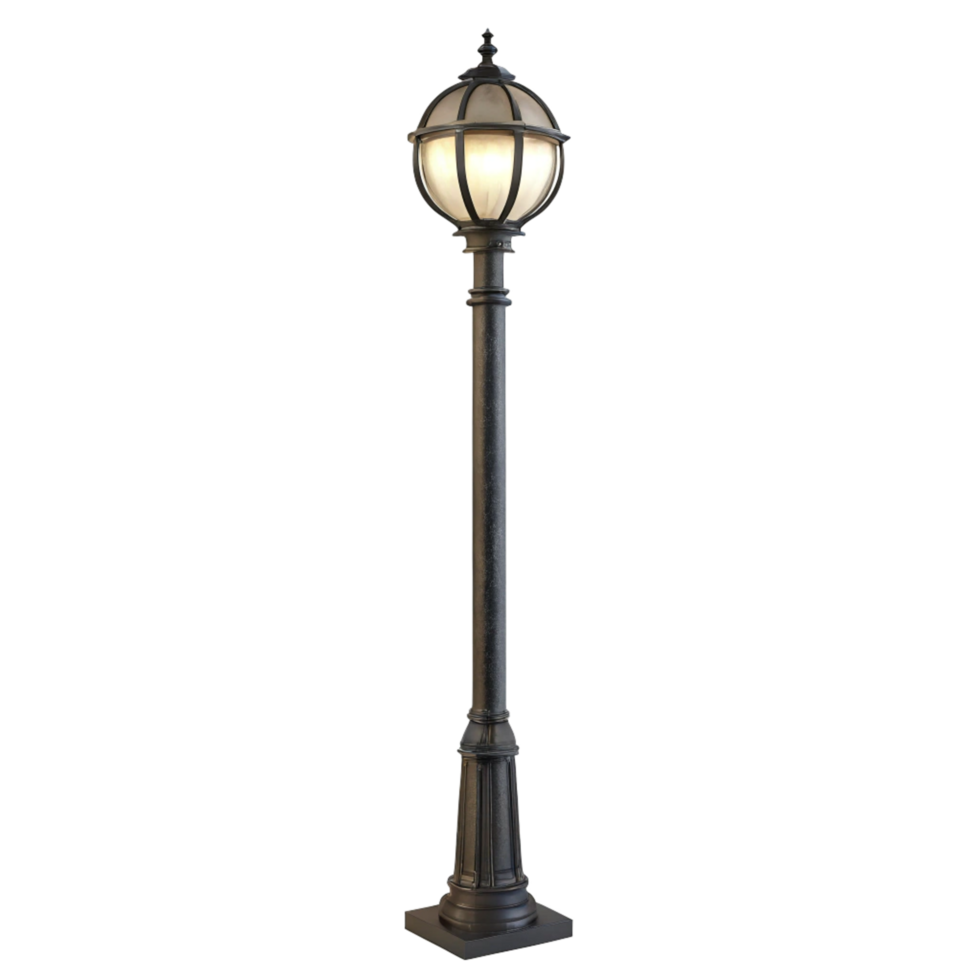 Elegant Black Outdoor Lamp Post with Globe Light Fixture for Garden or Pathway Lighting png