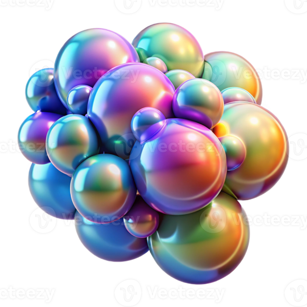 elegant modern A cluster of iridescent bubbles floating in zero gravity, illuminated by a rainbow of colors, psychedelic style authentic png