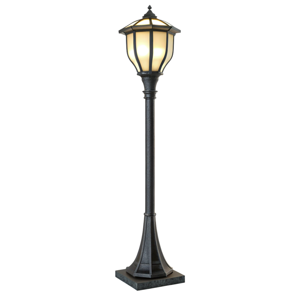 Elegant Black Outdoor Post Lamp with Frosted Glass Shade and Square Base png