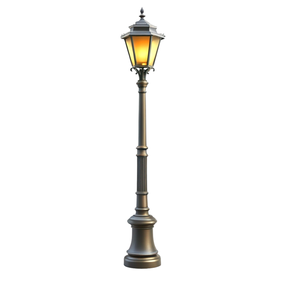 Elegant Vintage Style Metal Street Lamp Post with Illuminated Lantern png