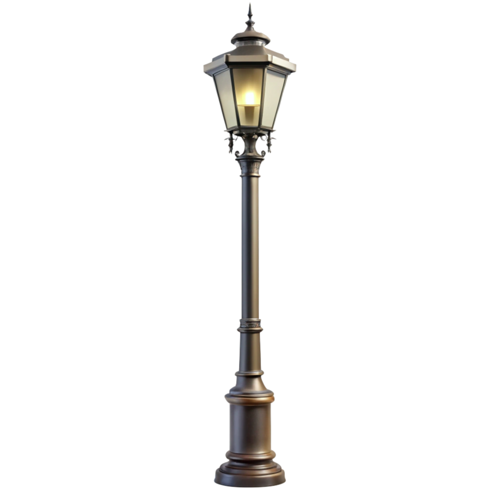 Elegant Victorian Style Street Lamp Post with Ornate Details and Glowing Light png