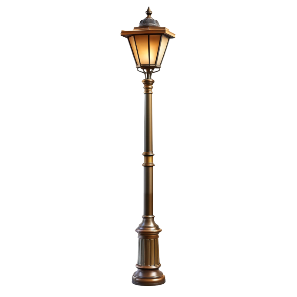Elegant Bronze and Black Outdoor Lamp Post with Ornate Details png