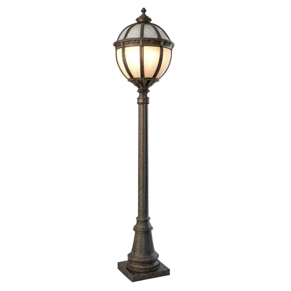 Elegant Victorian Style Outdoor Lamp Post with Ornate Globe Light Fixture png