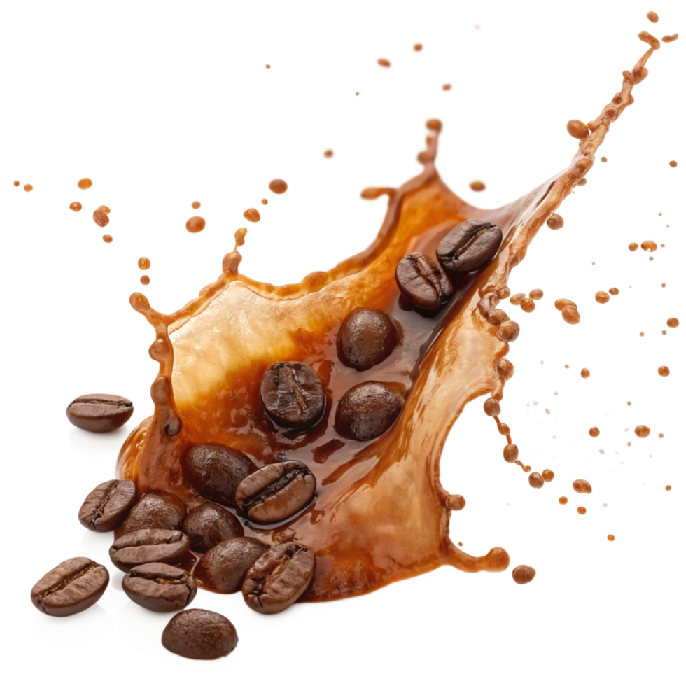 Coffee Beans Splashing in Brown Liquid Dynamic Image png