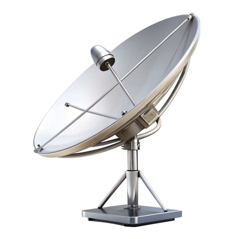 A highresolution 3D rendering of a metallic satellite dish antenna for telecommunications png