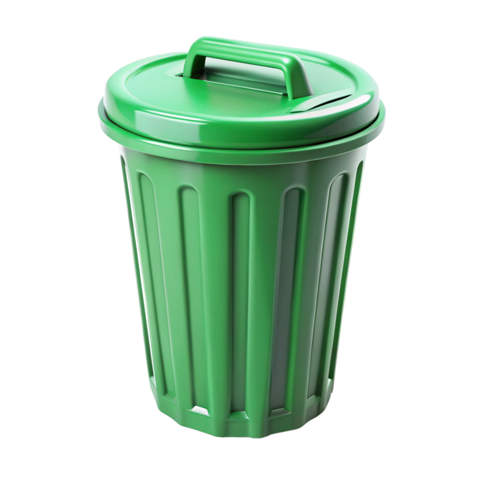 A Detailed View of a Green Plastic Waste Bin with a Lid and Handle png