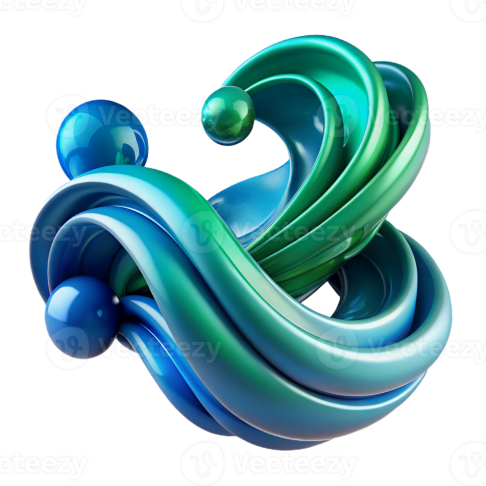 vibrant contemporary A dynamic, abstract composition of flowing lines and shapes inspired by the movement of water, in shades of blue and green, with a reflective, shimmering light exclusive png