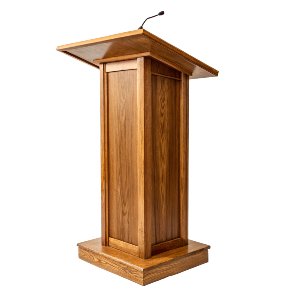 Elegant Wooden Lectern Podium with Microphone for Presentations and Speeches png