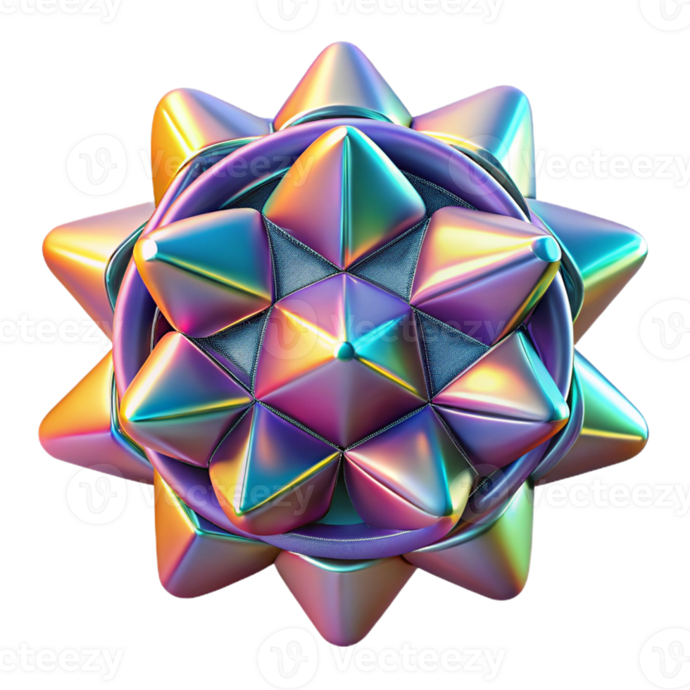 stunning traditional A cluster of iridescent, geometric shapes rotating and intersecting in space, illuminated by a rainbow of colors, op art style high quality png
