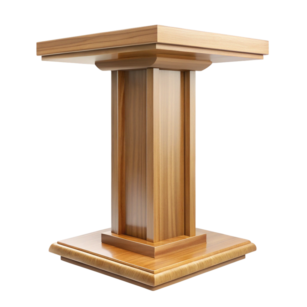 Elegant Wooden Square Table with a Unique Central Column Design Perfect for Home or Office png