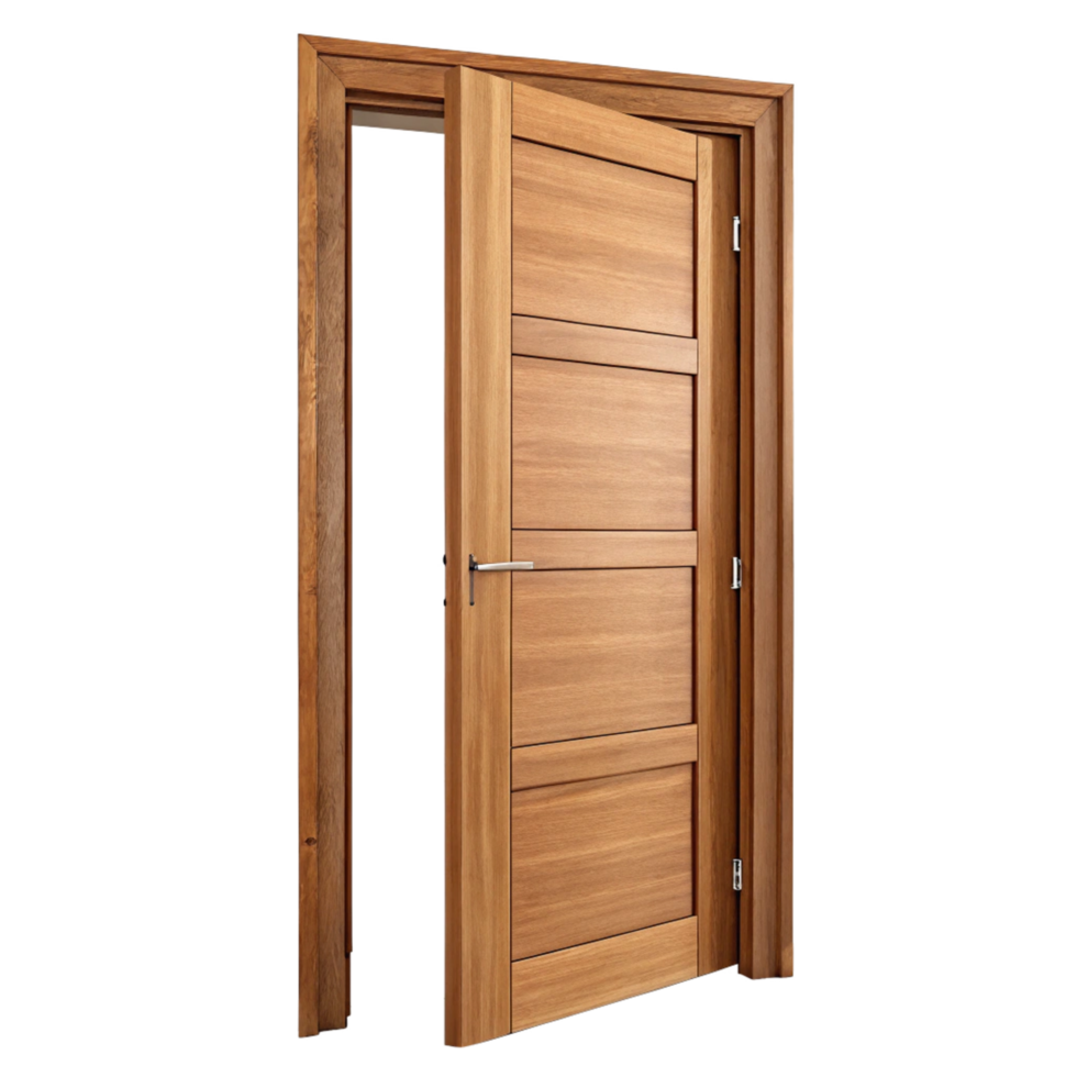 Modern Interior Wooden Door with Four Panels and Silver Handle png