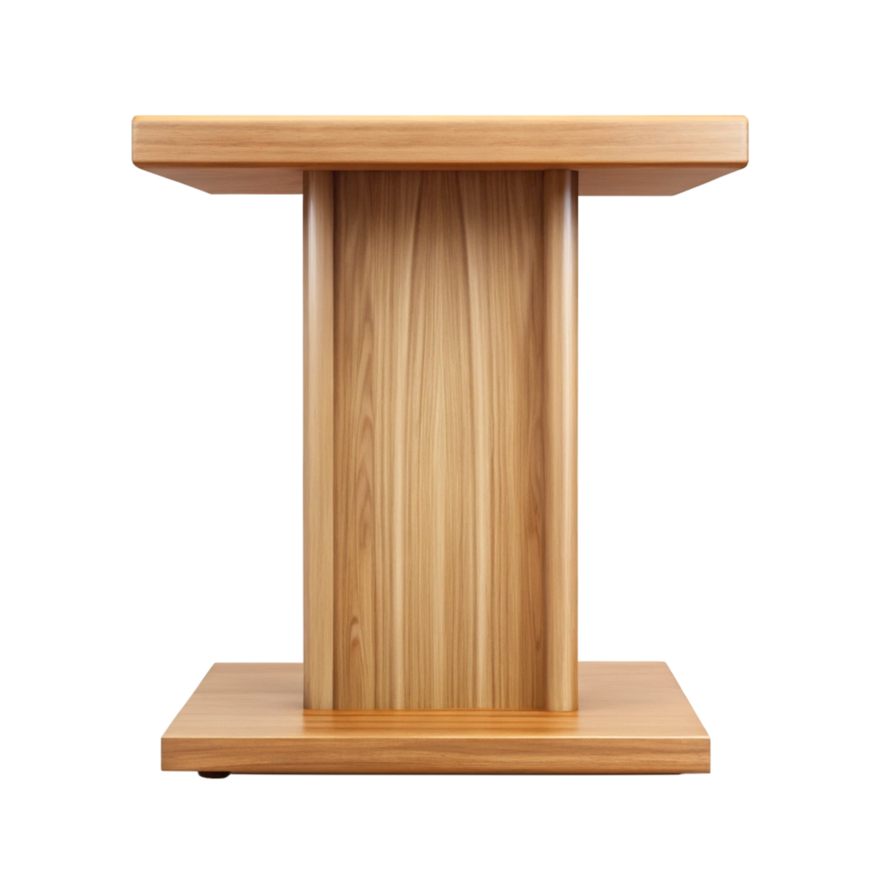 Modern Light Brown Wooden Table with Square Top and Thick Central Support png