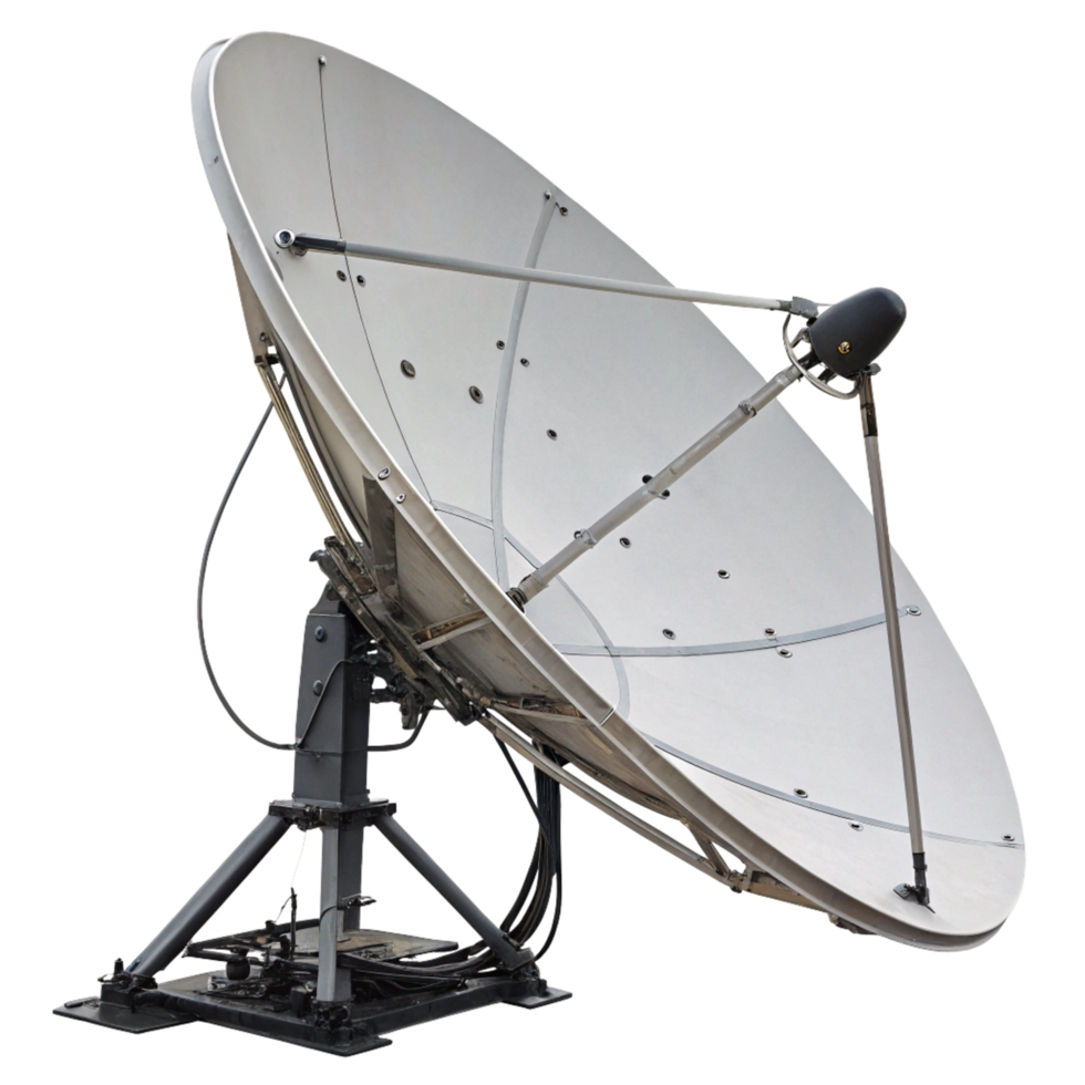 Large Satellite Dish Antenna on a Tripod Mount for Communication and Broadcasting png