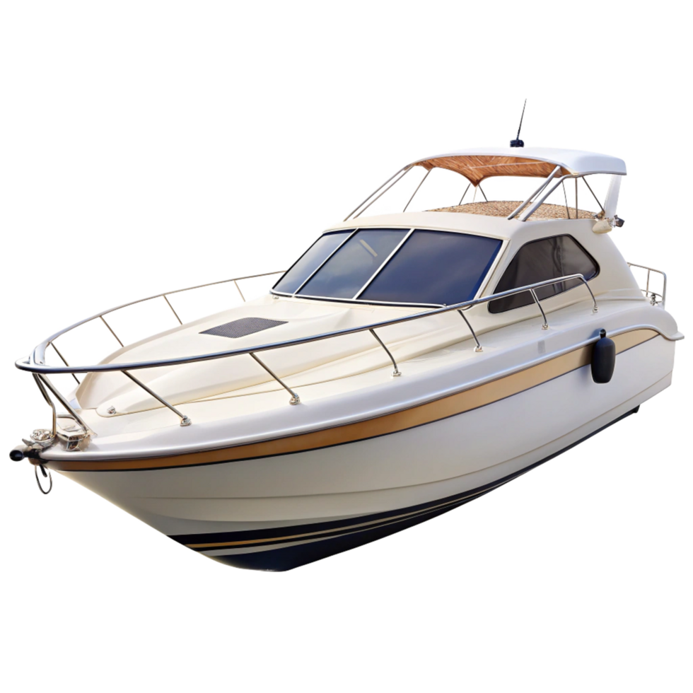 Luxury Motor Yacht Cream Colored Boat on Black Background png