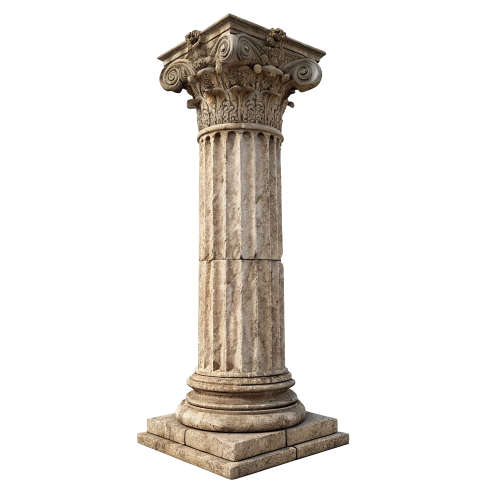 Ancient Greek Style Stone Column Architectural Element Isolated on Black Background png