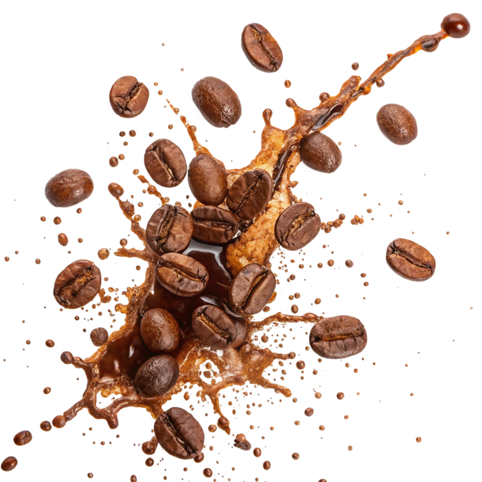 Roasted Coffee Beans Splashing and Flying in the Air png