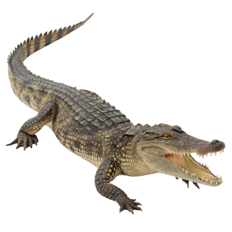 A Young Nile Crocodile Crawling on Black Background Showing its Teeth png