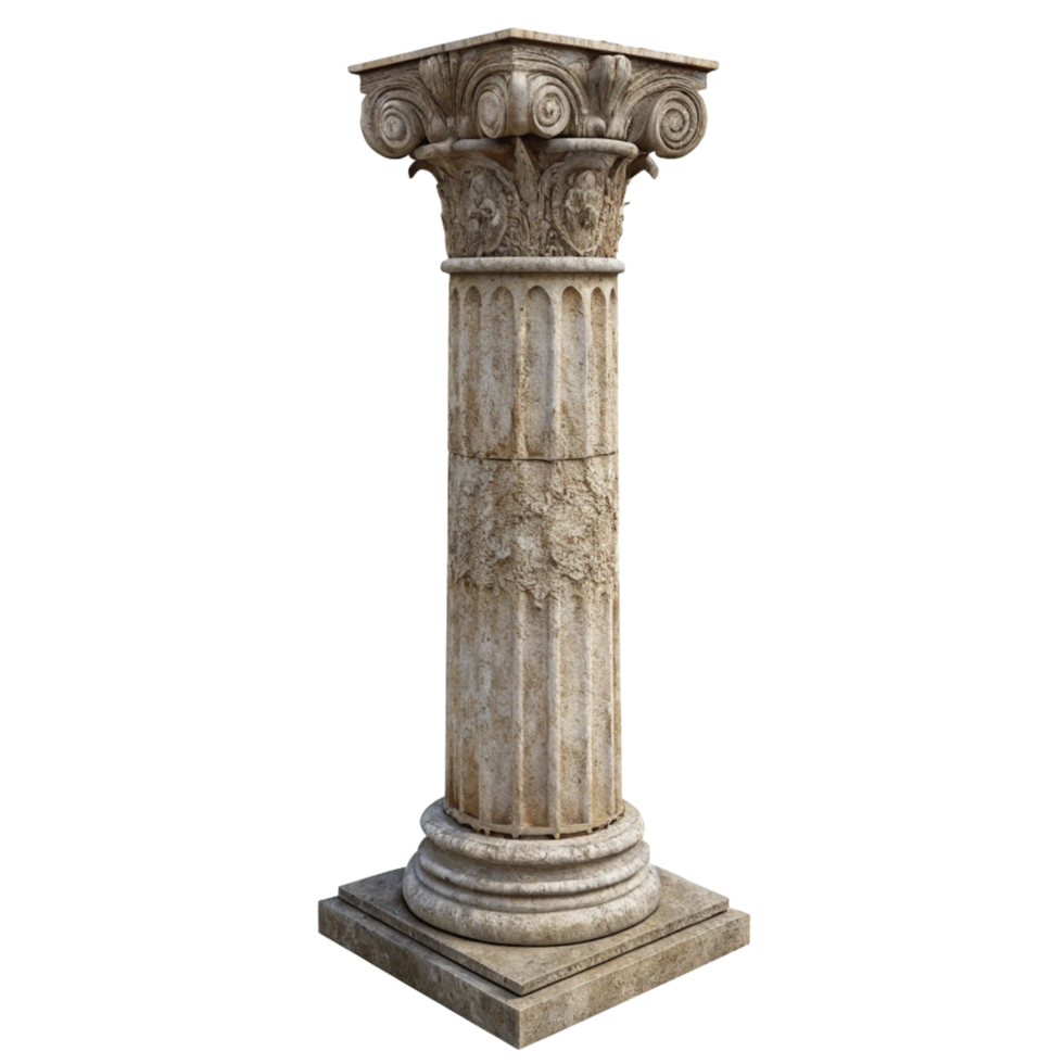 Ancient Roman or Greek Style Stone Column Capital Base and Shaft Architectural Element png