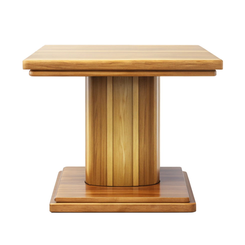 Elegant Wooden Coffee Table with Unique Column Base Design for Modern Living Room png