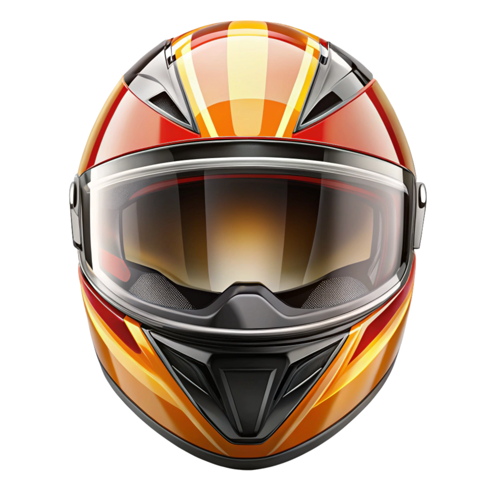 Sleek Racing Motorcycle Helmet with Orange and Red Stripes Design png