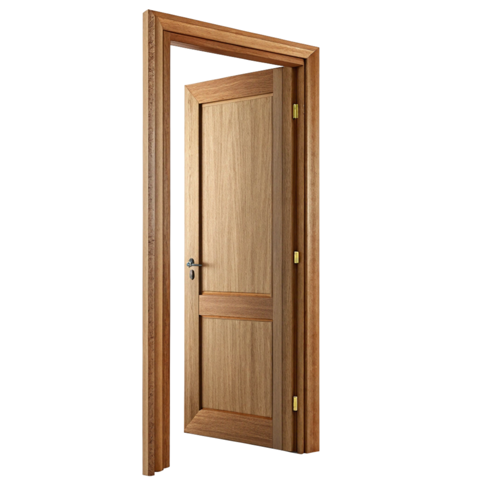 A HighQuality Wooden Door Ajar on Black Background, Showing Intricate Details and Craftsmanship png