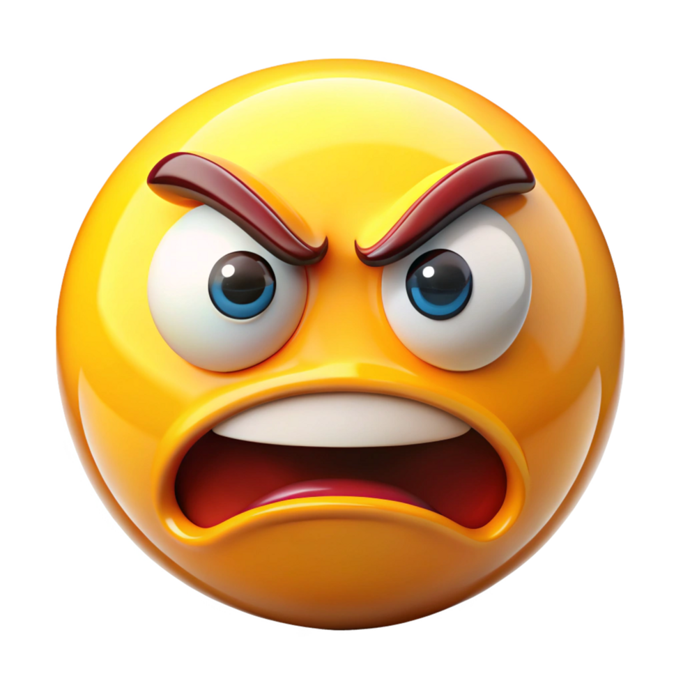 Angry Emoticon 3D Render High Resolution Yellow Face Furious Expression png