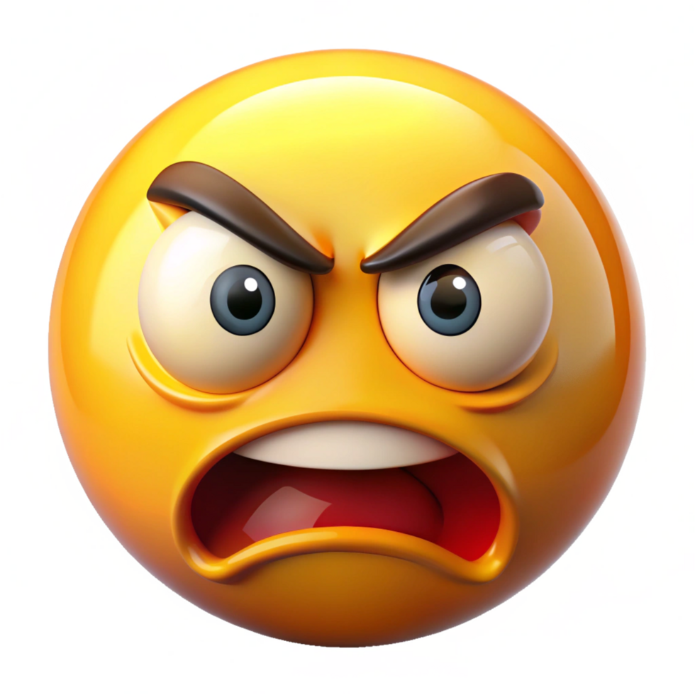 Angry Emoticon 3D Render with Bright Colorful Glitch Effect png