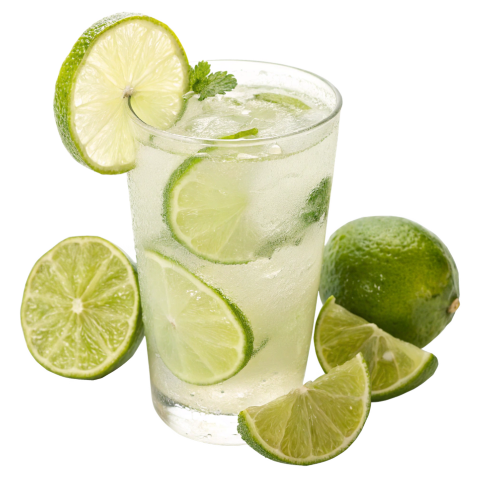 Refreshing Lime Drink with Ice and Mint Garnish in a Glass png
