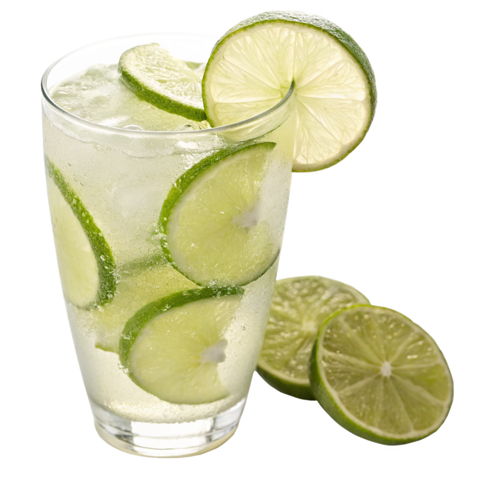 Refreshing Lime Drink with Ice and Lime Slices in a Tall Glass png