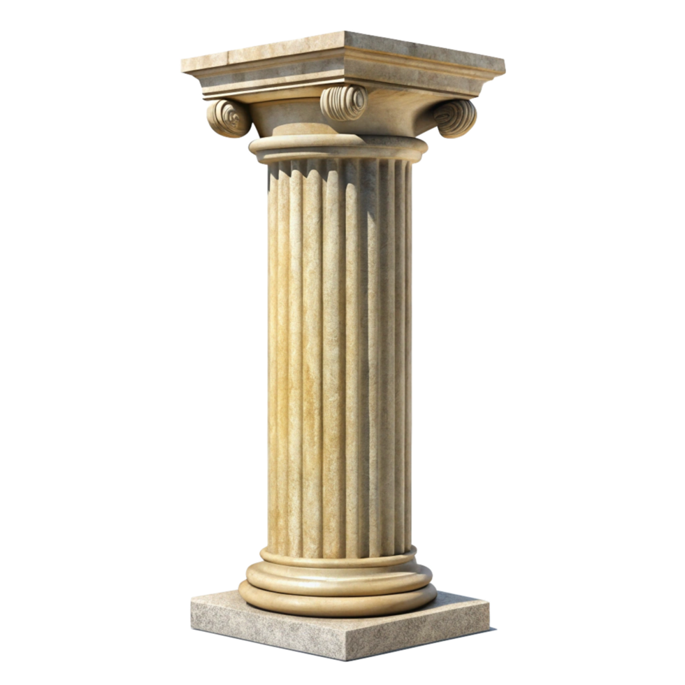 Isolated 3D Render of a Classical Stone Column with Flutes and Volutes png