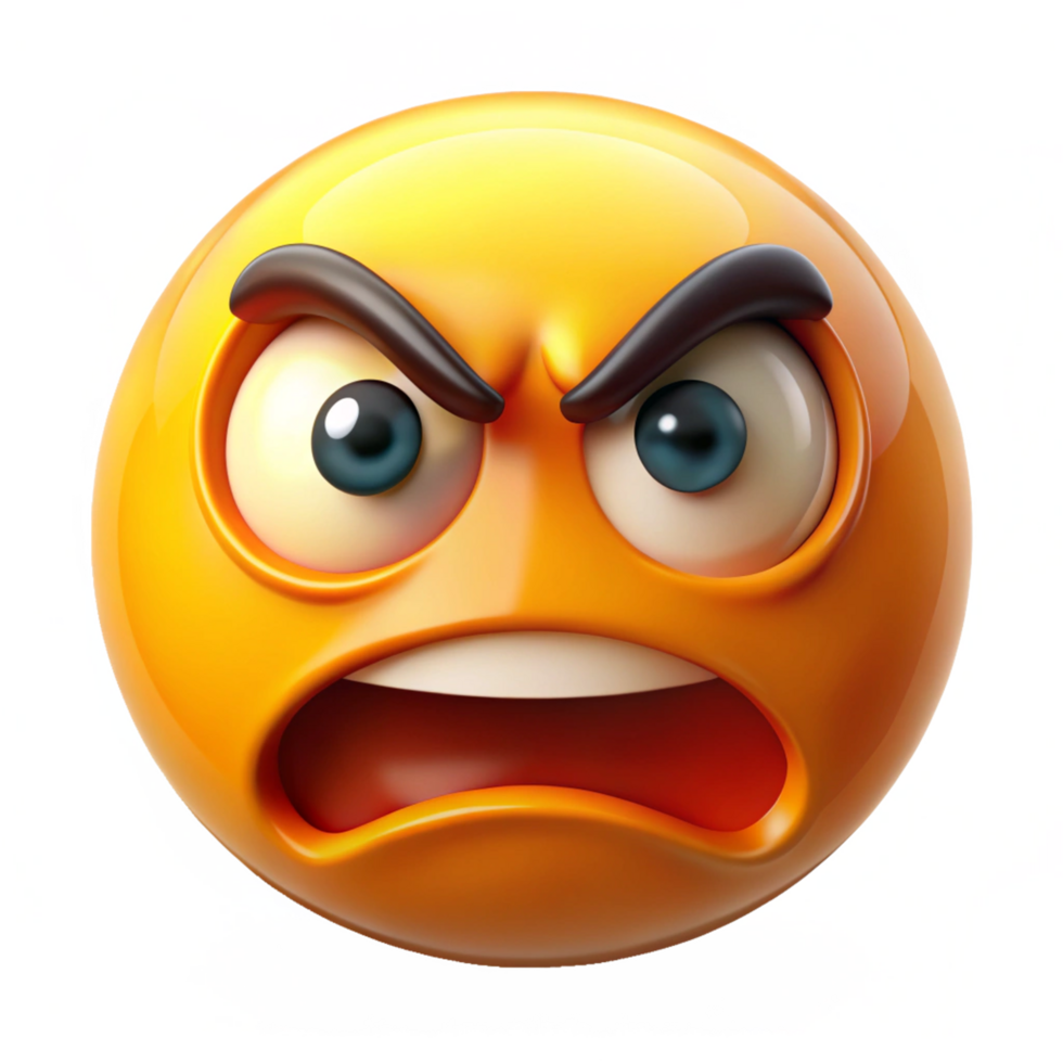 Angry Emoticon 3D Render with Glaring Eyes and Open Mouth Showing Extreme Frustration png