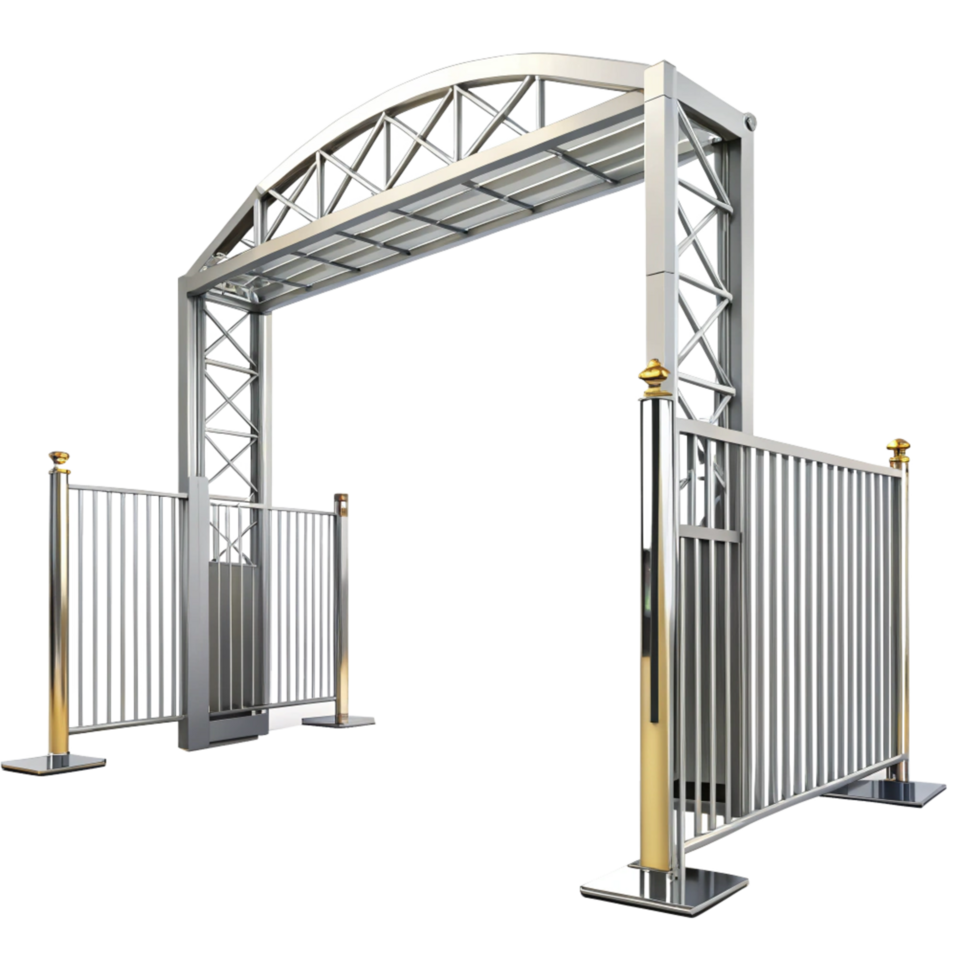 Elegant Metal Archway Entrance with Security Gate and Fencing System png