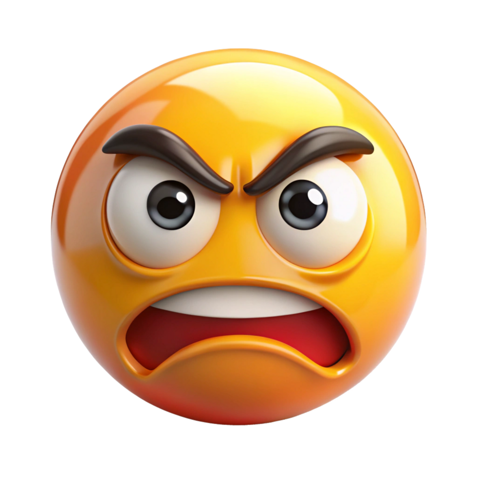 Angry 3D Emoticon Rendering Showing Frustration and Annoyance png