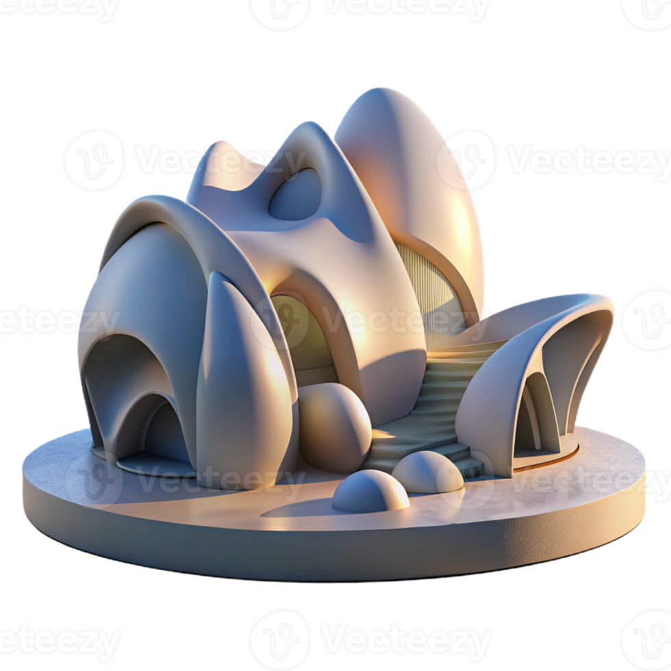 impressive abstract Organic architecture, flowing curves, natural materials, soft diffused light, dawn, impressionistic style professional png